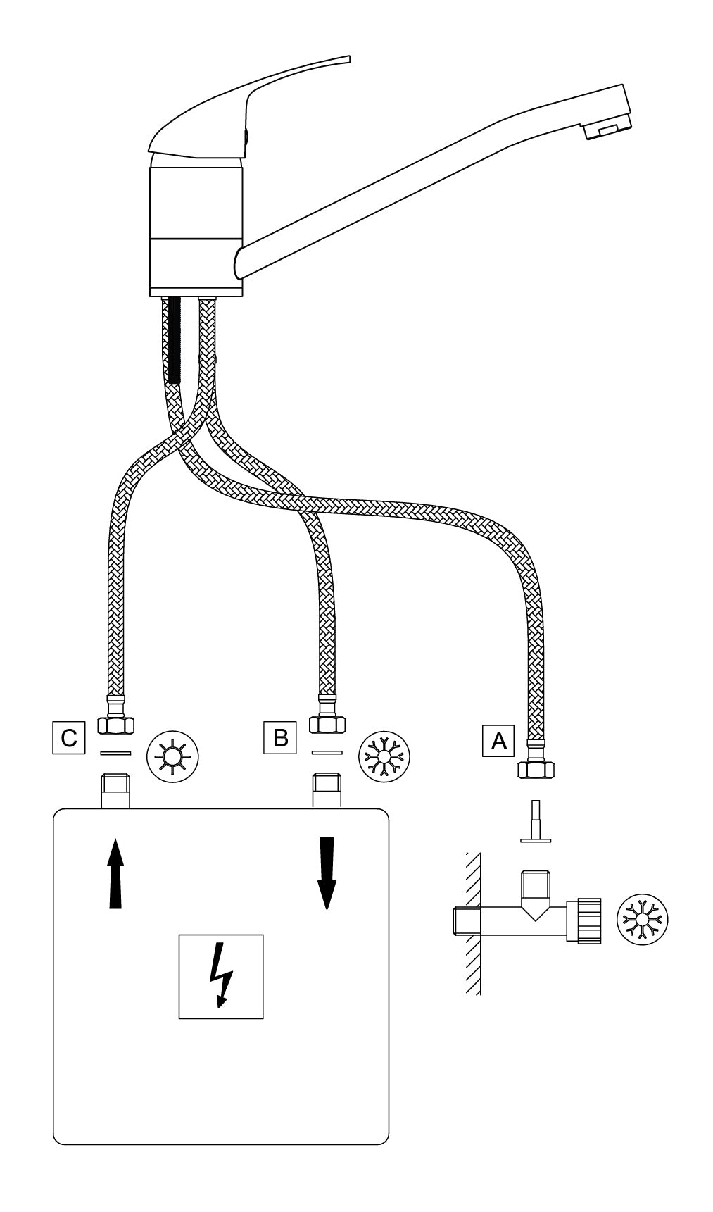 Deante Niederdruck-Küchenarmatur 3-Wege-Wasserhahn für Durchlauferhitzer Chrom