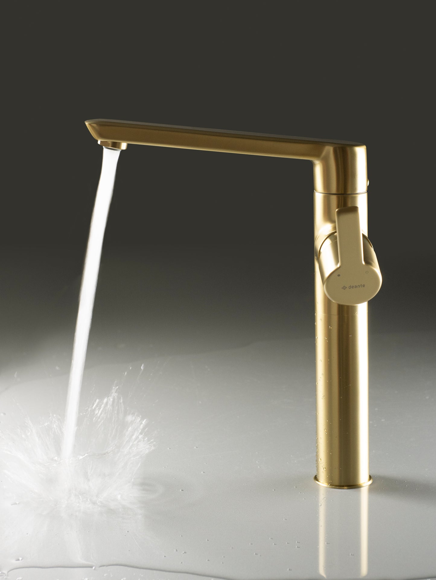 Deante ARNIKA Waschtischarmatur hoch mit seitlichem Hebel Gold gebürstet
