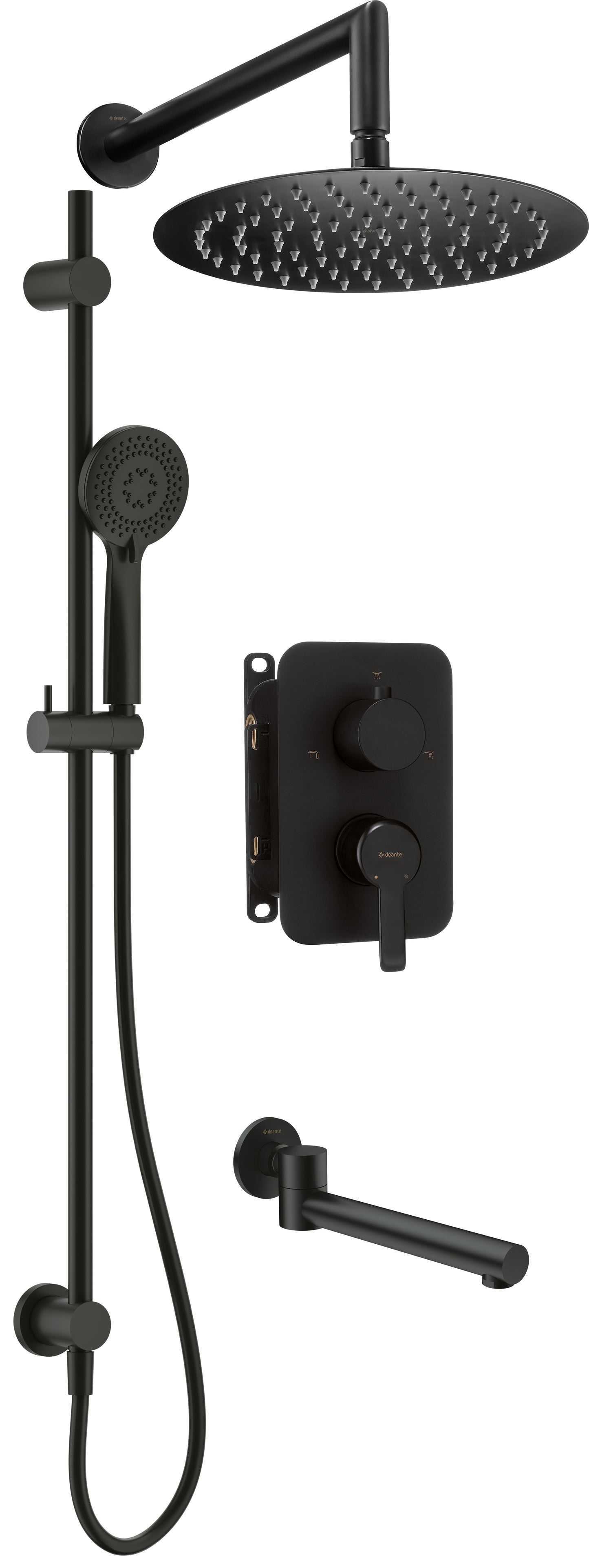 Deante ARNIKA Unterputz-Duschset mit Mischbox & Duschstange rund Schwarz