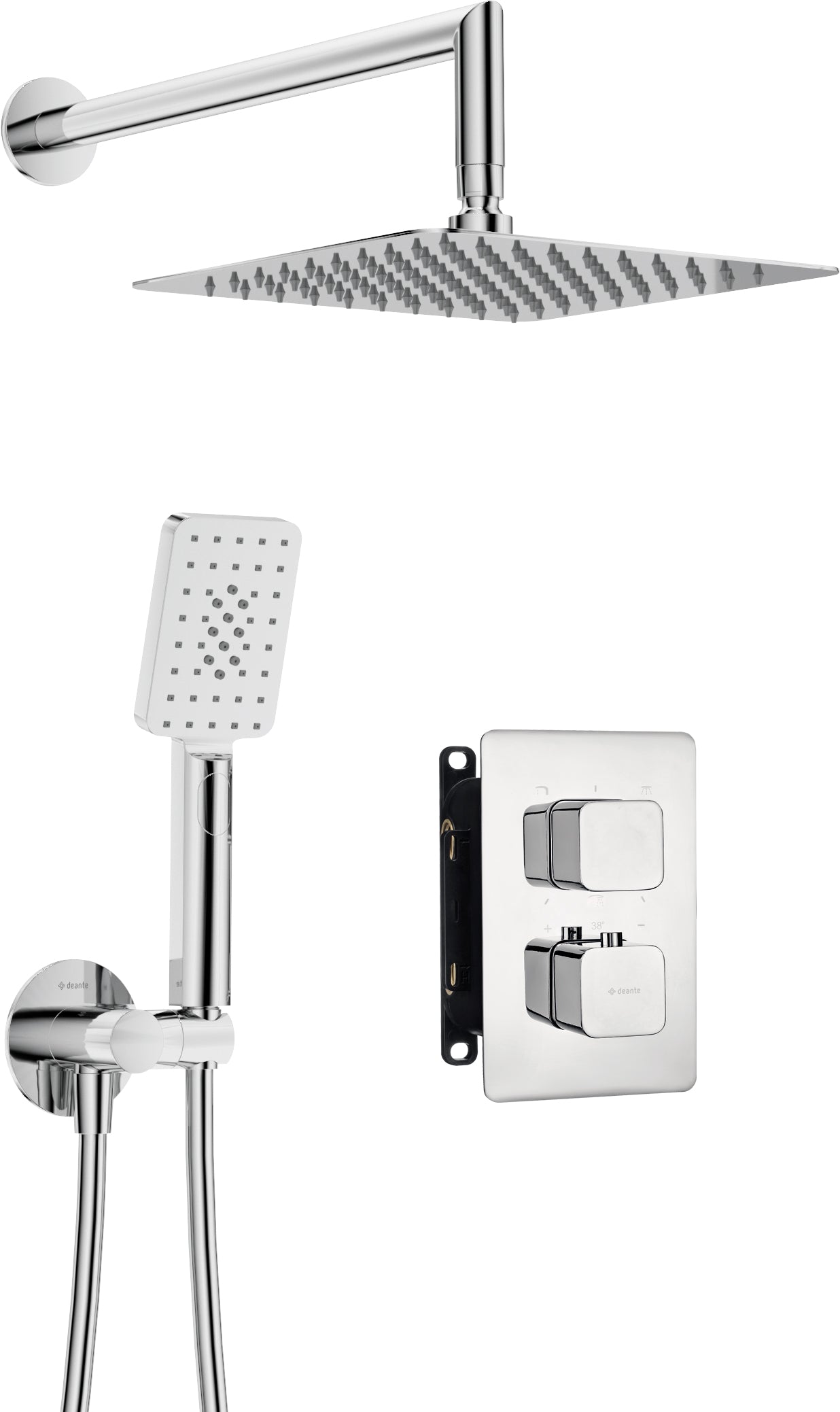 Deante THERM Unterputz-Duschset mit Mischbox und Regendusche abgerundet Chrom
