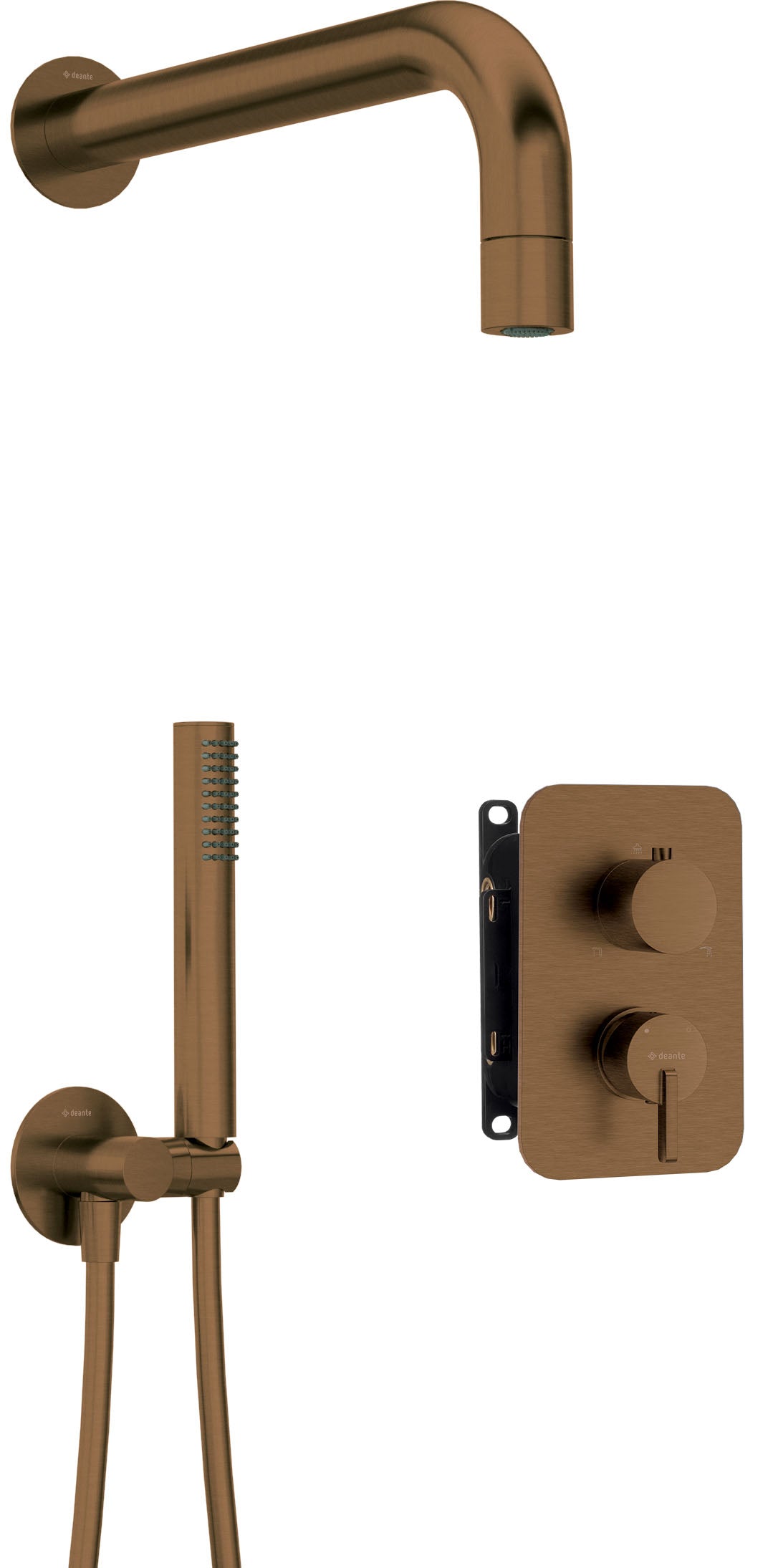 Deante SILIA Unterputz-Duschsystem mit Mischbox Kegelstrahl-Brause Bronze gebürstet