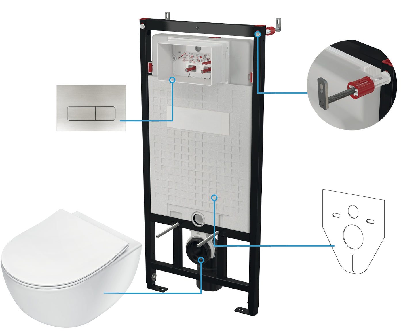 Deante PEONIA Unterputz-WC-Set mit Vorwandelement (6-in-1) Weiß-Stahl gebürstet