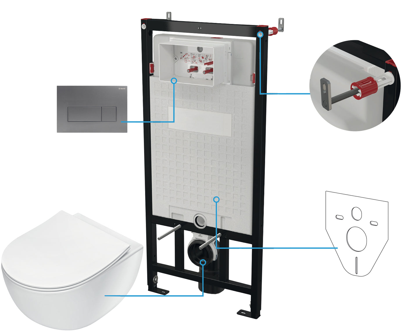 Deante PEONIA Unterputz-WC-Set mit Vorwandelement (6-in-1) Weiß-Titanium