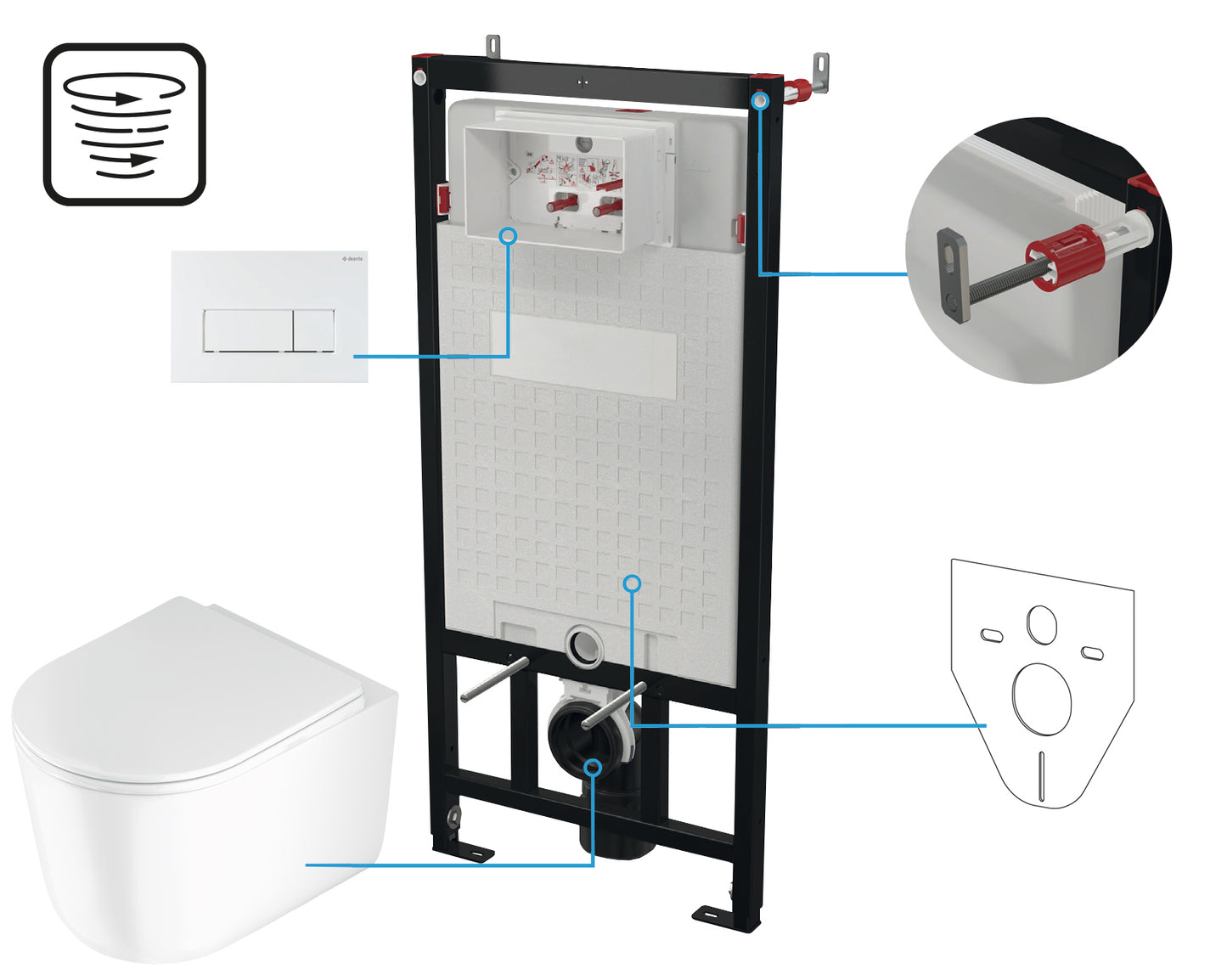 Deante JASMIN WC-Komplettset mit Unterputz-Vorwandelement (6-in-1) Weiß-Weiß
