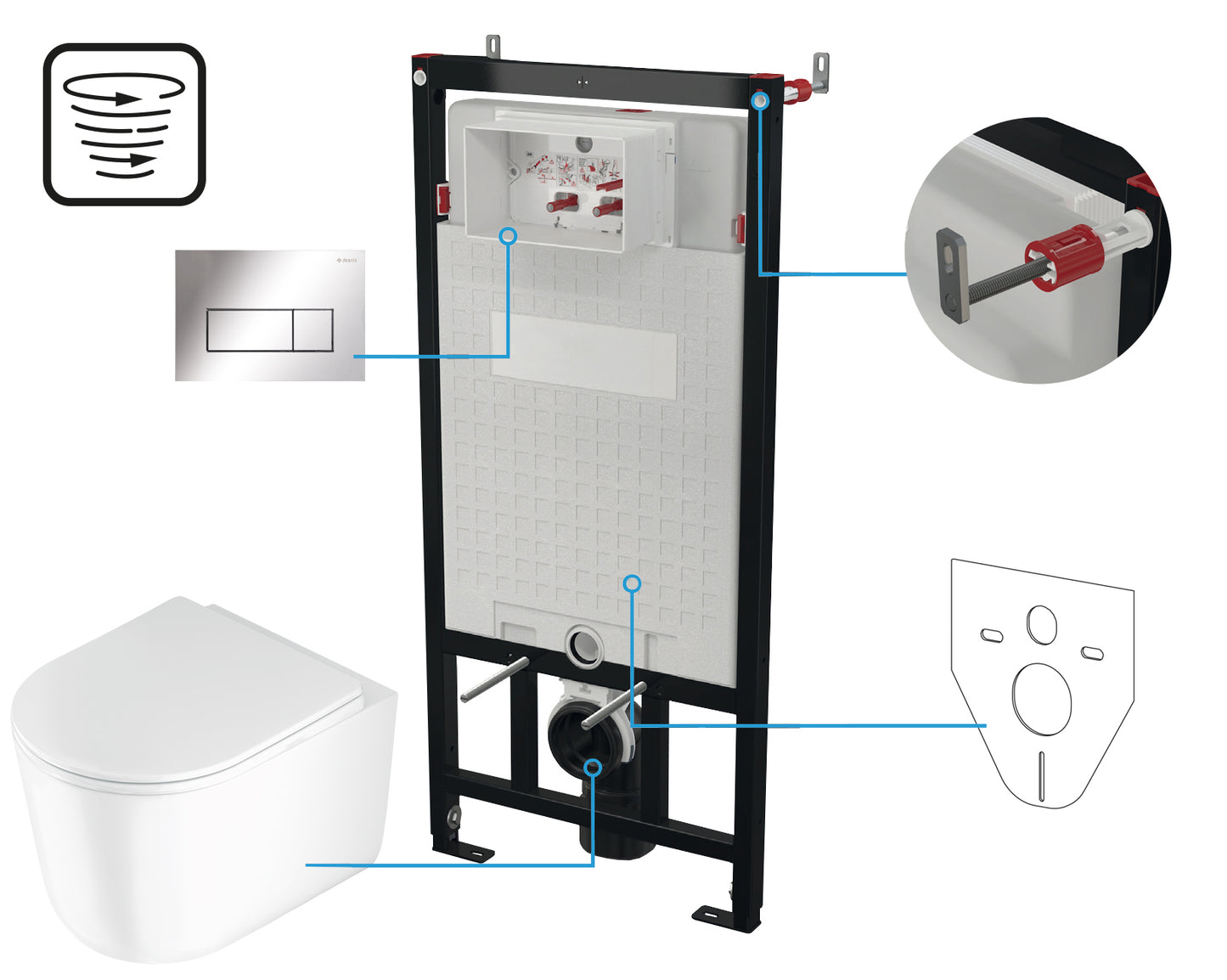 Deante JASMIN WC-Komplettset mit Unterputz-Vorwandelement (6-in-1) Weiß-Chrom