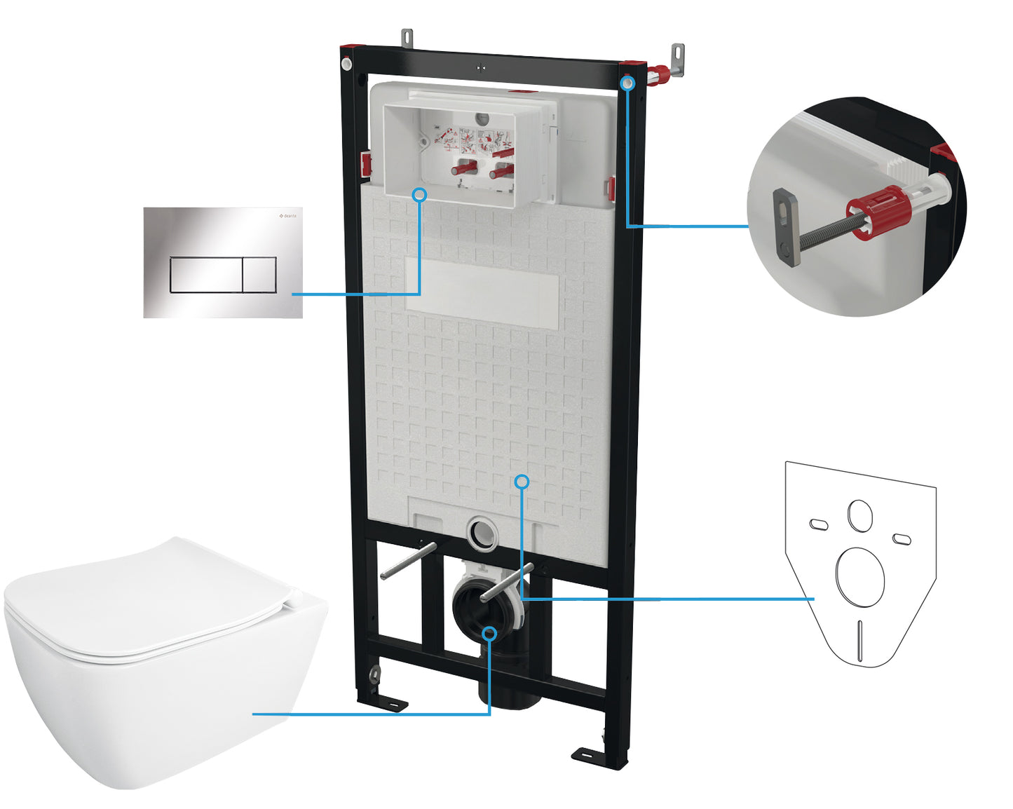 Deante HIACYNT WC-Komplettset mit Unterputz-Vorwandelement (6-in-1) Weiß-Chrom
