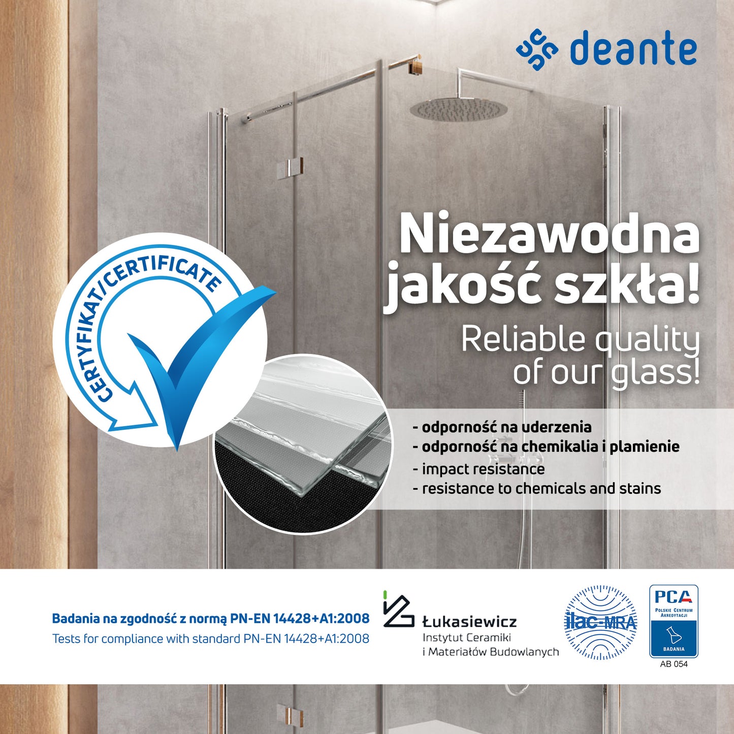 Deante PRIZMA Walk-In Duschwand Trennwand 80 x 195 cm Chrom
