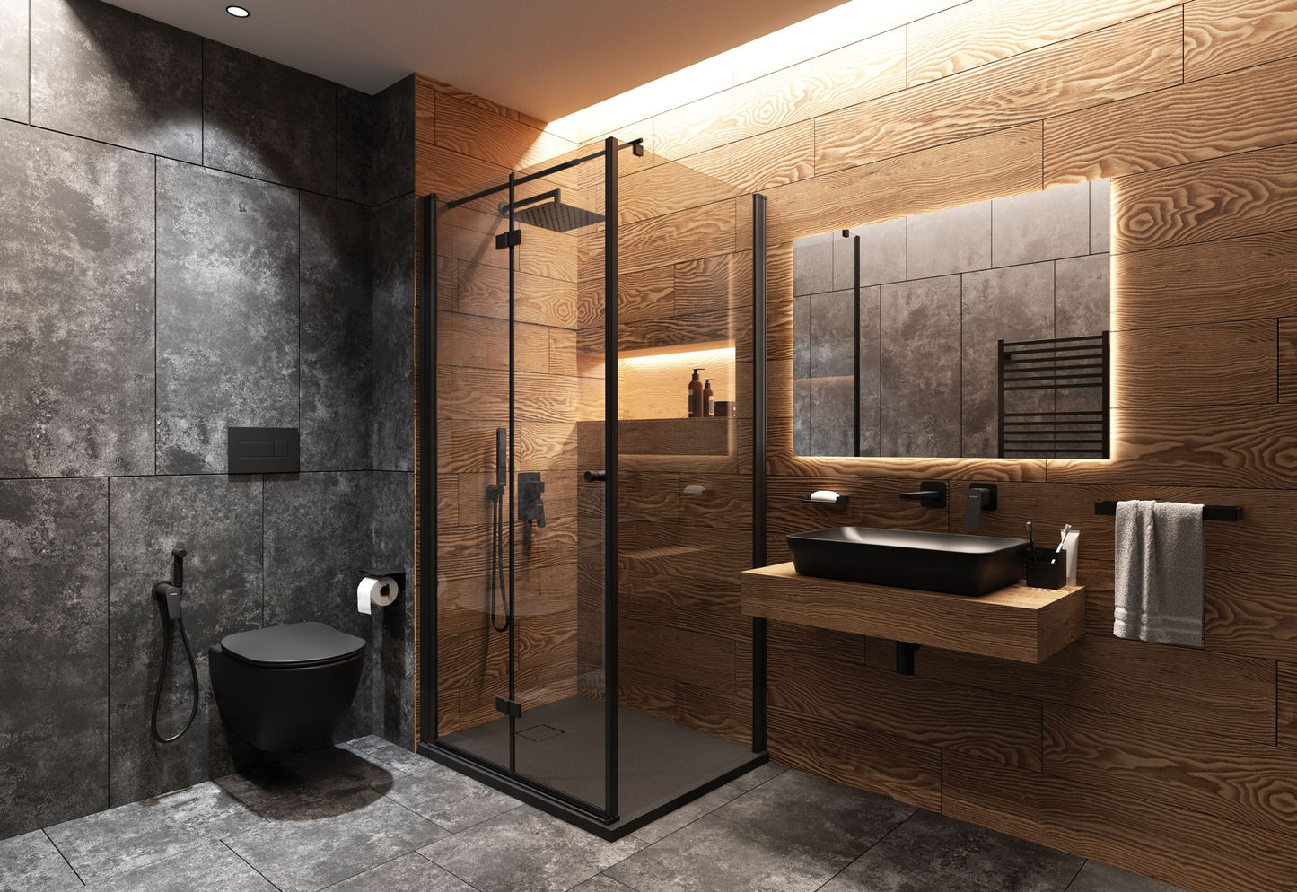 Deante KERRIA PLUS Falttür für Dusche Nischentür 100 x 200 cm Schwarz