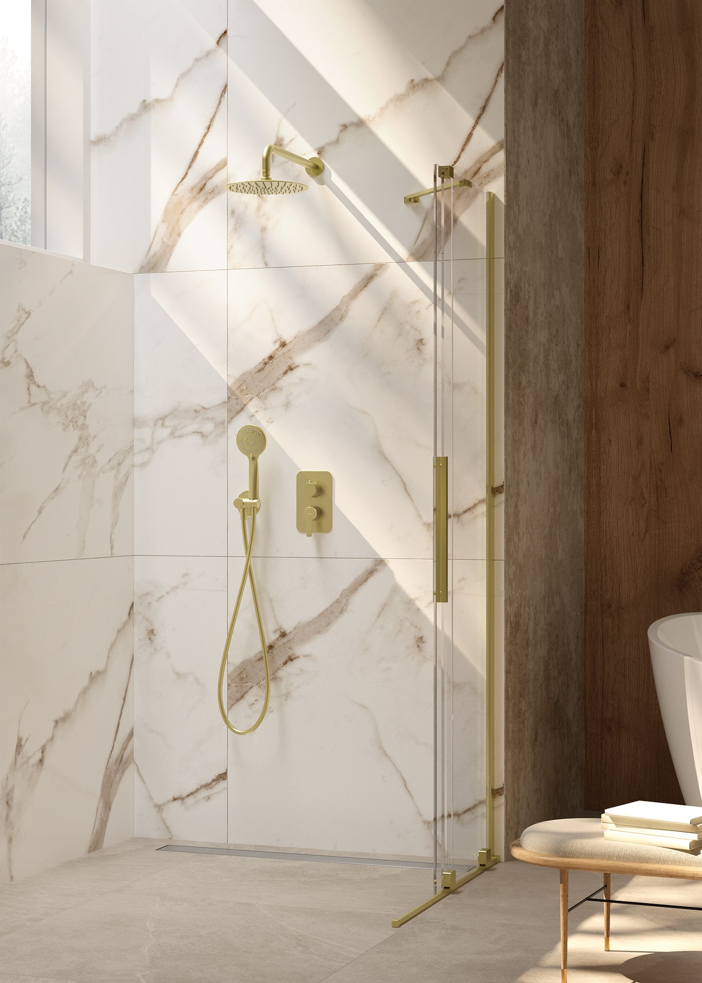 Deante PRIZMA Walk-In Duschwand Schiebewand 90 x 195 cm Gold gebürstet