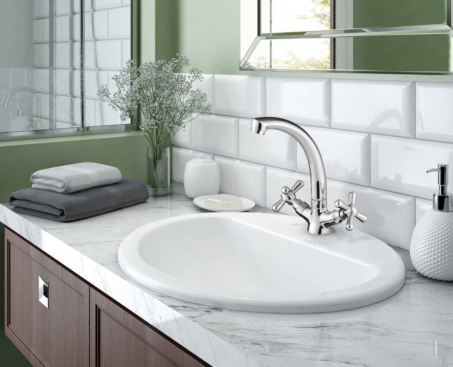 Deante SYMETRIO Waschbeckenarmatur Zweigriffarmatur lang Chrom