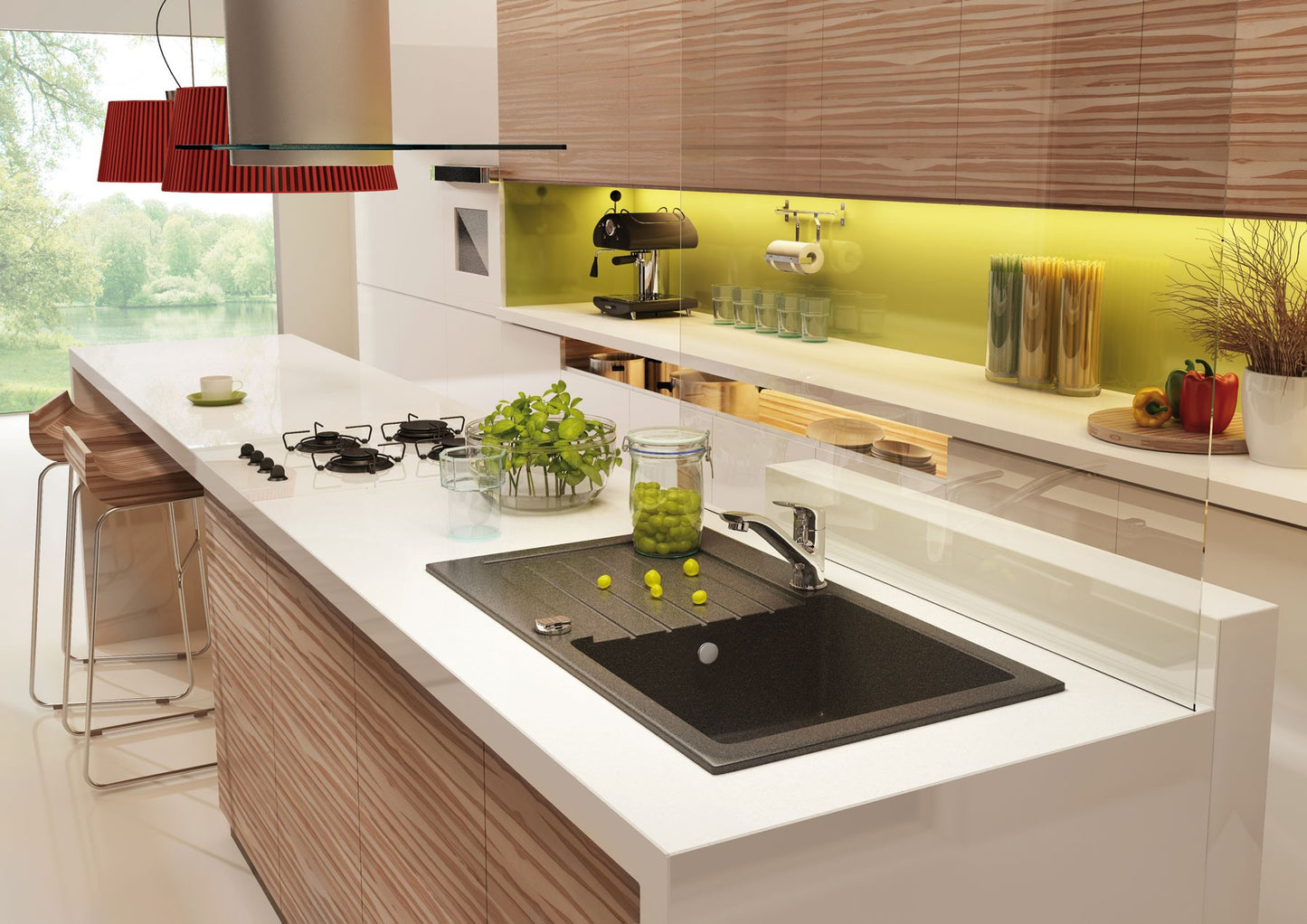 Deante ZORBA Granitspüle mit Abtropffläche + Armatur (Küchen-Set) 58 x 44 cm Schwarz