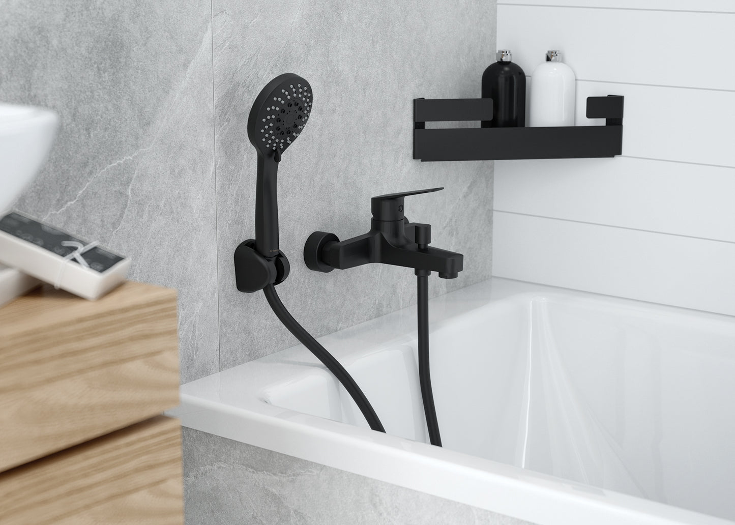 Deante AVIS Duschkopf mit Halterung (5 Strahlarten) Schwarz