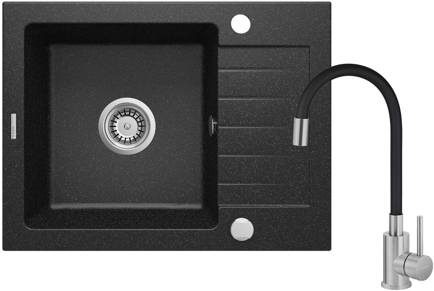 Deante ZORBA Granitspüle mit Abtropffläche + Armatur (Küchen-Set 2) 58 x 44 cm Graphit / Stahl