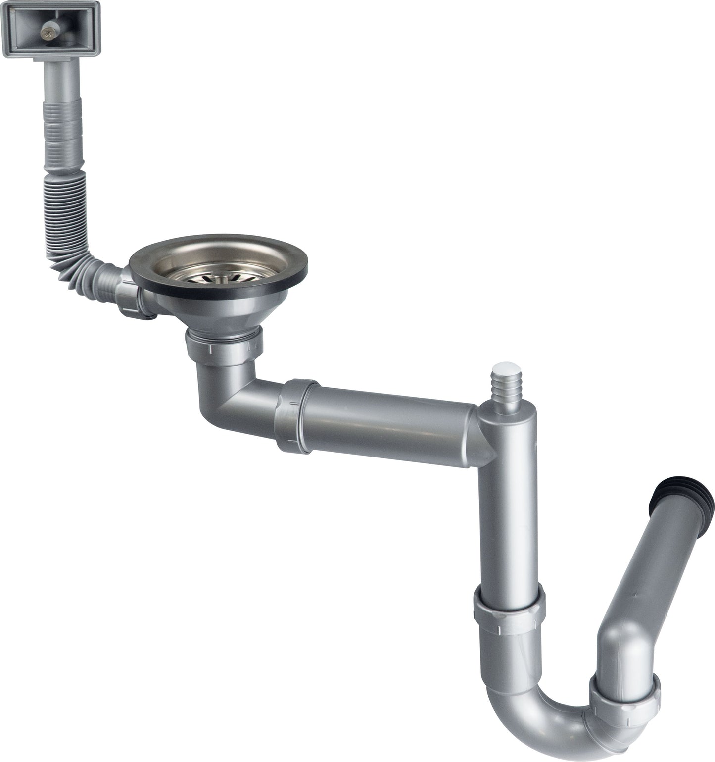 Deante Siphon für Edelstahlspülen mit 1 Becken für 3,5" Abfluss Grau