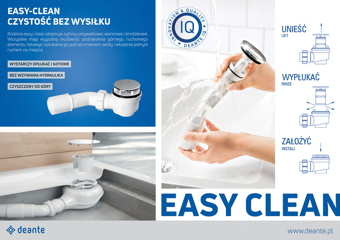 Deante EASY-CLEAN Duschwannen-Ablaufgarnitur mit Abdeckung 50 mm Chrom