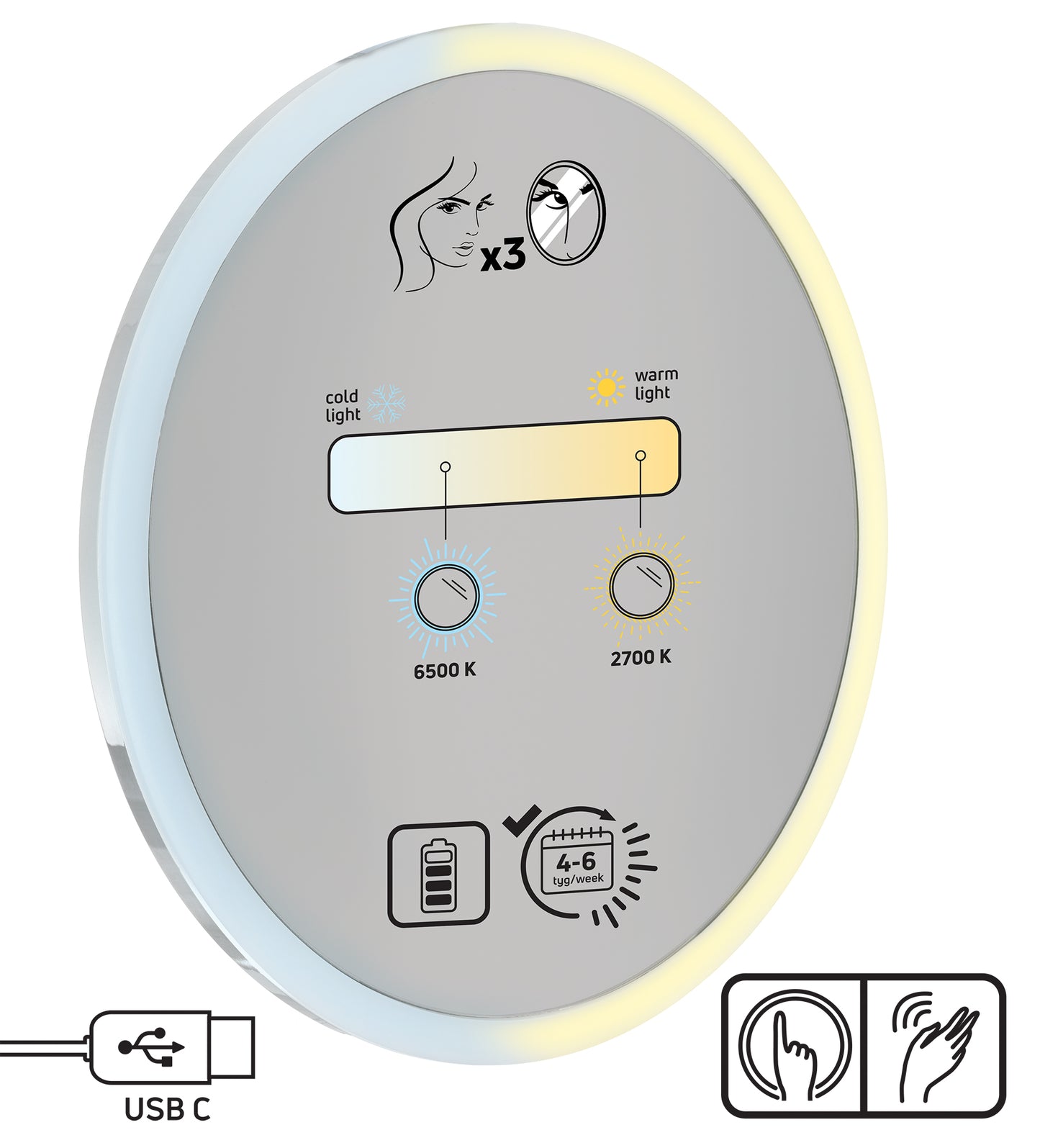Deante ROUND Magnet-Kosmetikspiegel mit LED-Beleuchtung Ø 22 cm Chrom
