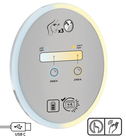 Deante ROUND Magnet-Kosmetikspiegel mit LED-Beleuchtung Ø 22 cm Chrom