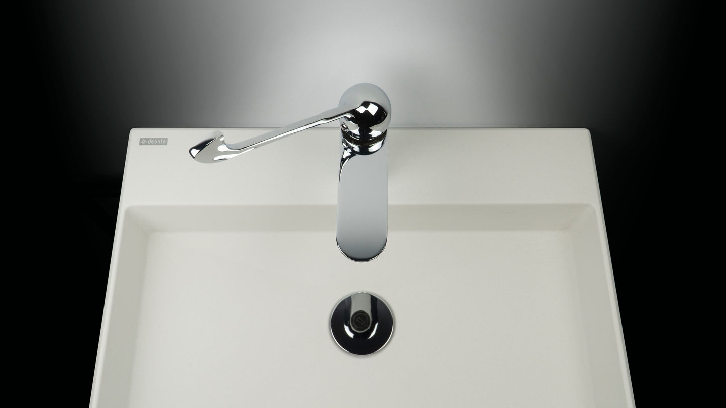 Deante CORREO Granit-Aufsatzwaschtisch mit Armaturenbank 40 x 40 cm Alabaster