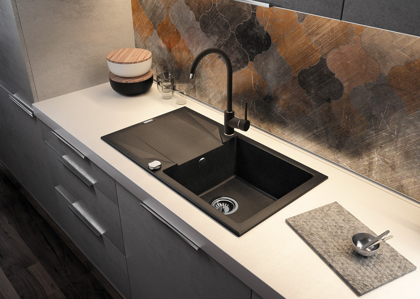 Deante NEMEZJA Küchenarmatur mit Einhebelmischer hoher Auslauf Graphit