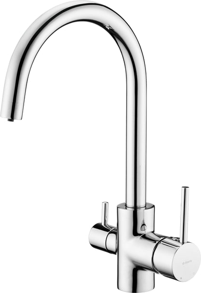 Deante 3-Wege Küchenarmatur mit Anschluss an Wasserfilter Bogen-Auslauf Chrom