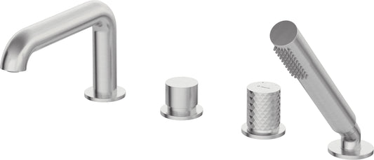 Deante SILIA HEXA 4-Loch Wannenarmatur mit Auslauf Stahl gebürstet