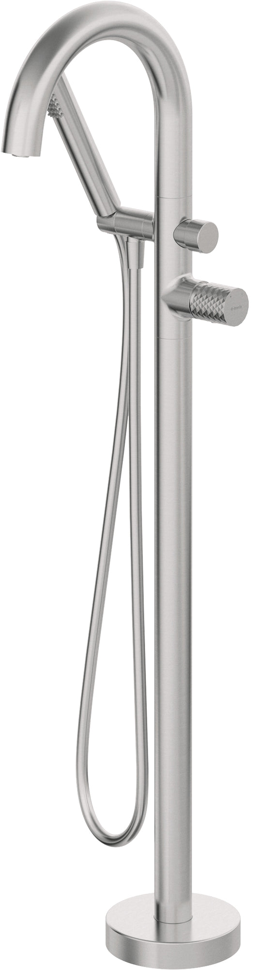Deante SILIA HEXA Wannenarmatur rund bodenstehend mit Handbrause Stahl gebürstet