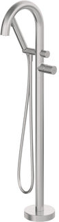 Deante SILIA HEXA Wannenarmatur rund bodenstehend mit Handbrause Stahl gebürstet