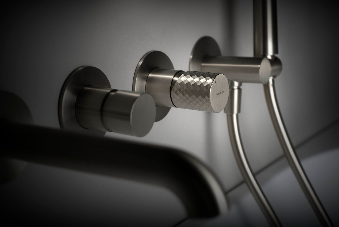 Deante SILIA HEXA 4-Loch Unterputz-Wannenarmatur Stahl gebürstet