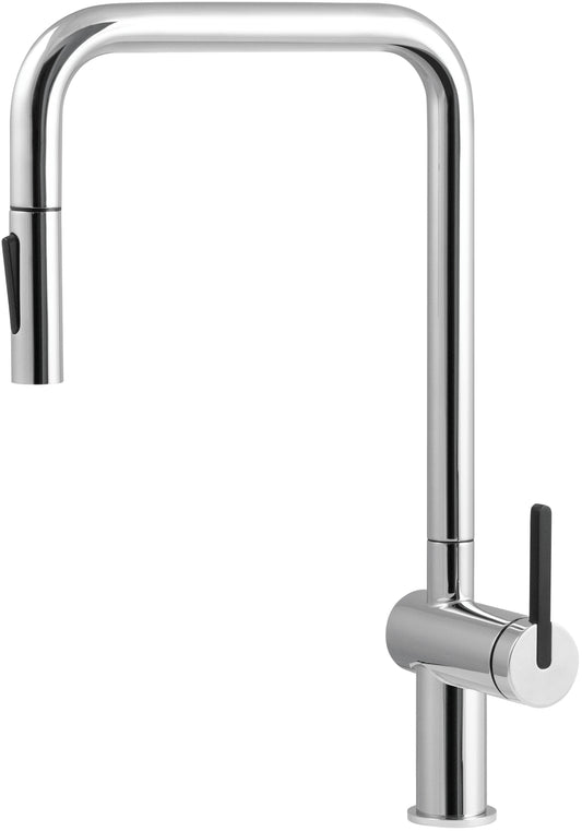 Deante MOMI hohe Spültischarmatur mit ausziehbarer Brause (2 Funktionen) Chrom
