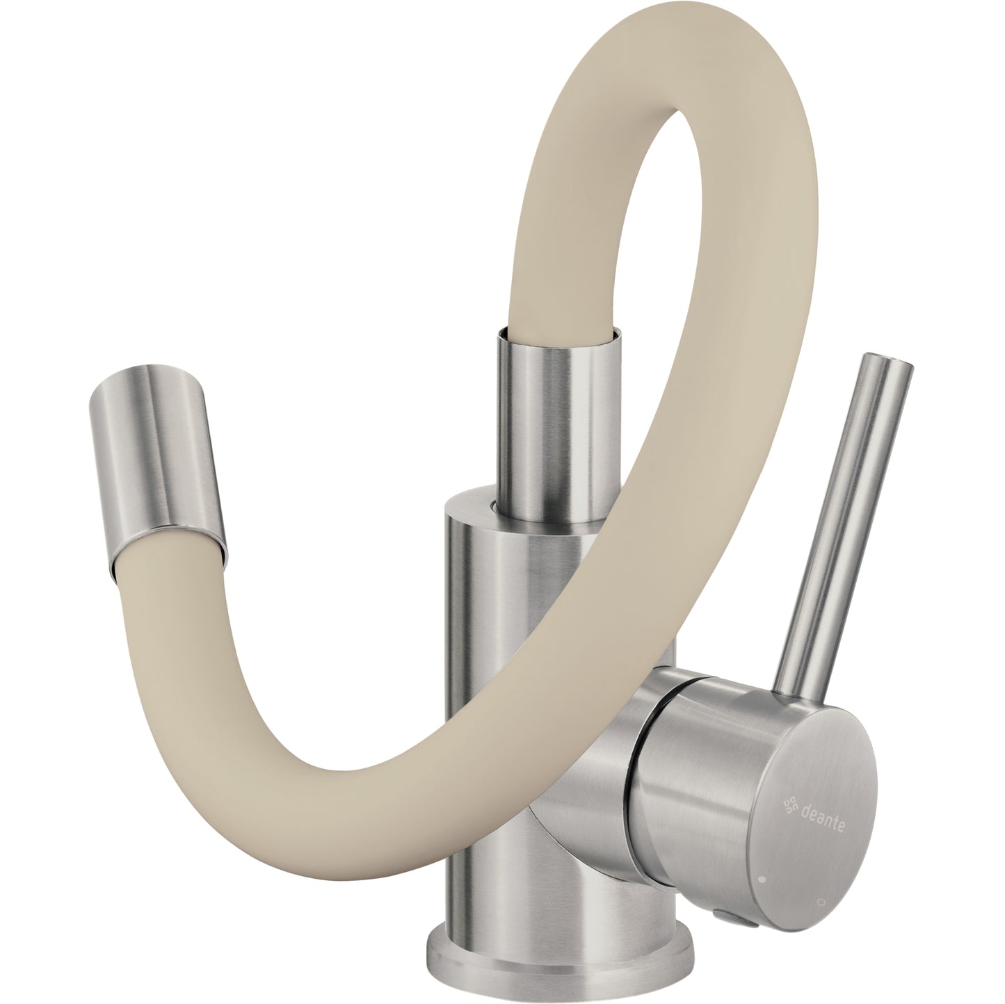 Deante LUNO Küchenarmatur mit flexiblem Auslauf aus Silikon Beige / Stahl gebürstet