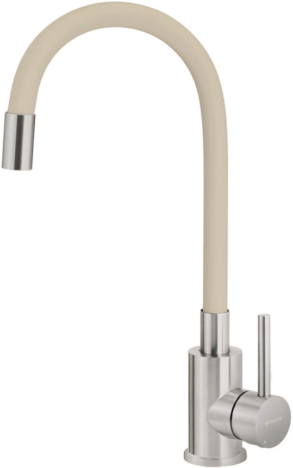 Deante LUNO Küchenarmatur mit flexiblem Auslauf aus Silikon Beige / Stahl gebürstet