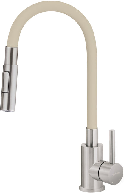 Deante LUNO Küchenarmatur ausziehbar mit Brause (2 Strahlarten) Beige / Stahl gebürstet