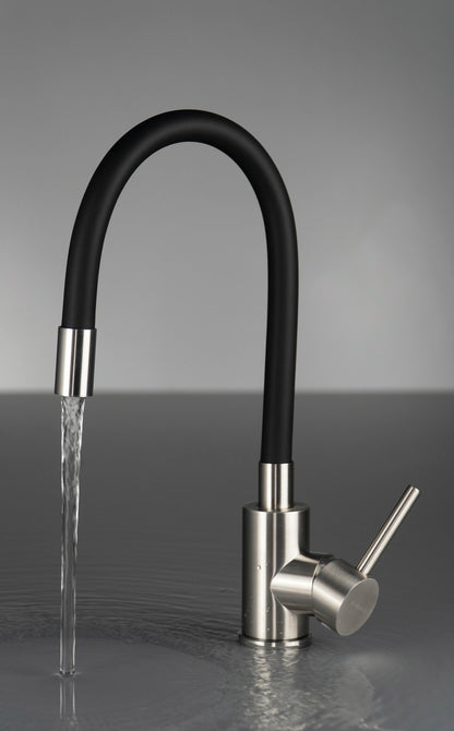 Deante LUNO Küchenarmatur mit flexiblem Auslauf aus Silikon Schwarz / Stahl gebürstet