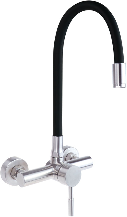 Deante LUNO Küchenarmatur Wandarmatur mit flexiblem Silikon-Auslauf Schwarz / Chrom