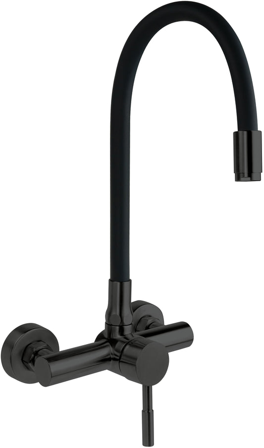 Deante LUNO Küchenarmatur Wandarmatur mit flexiblem Silikon-Auslauf Schwarz