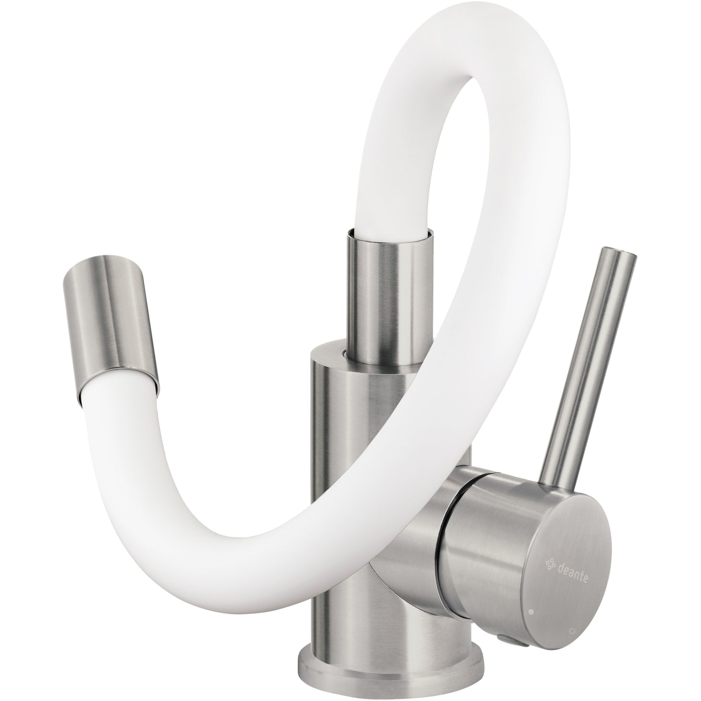 Deante LUNO Küchenarmatur mit flexiblem Auslauf aus Silikon Weiß / Stahl gebürstet