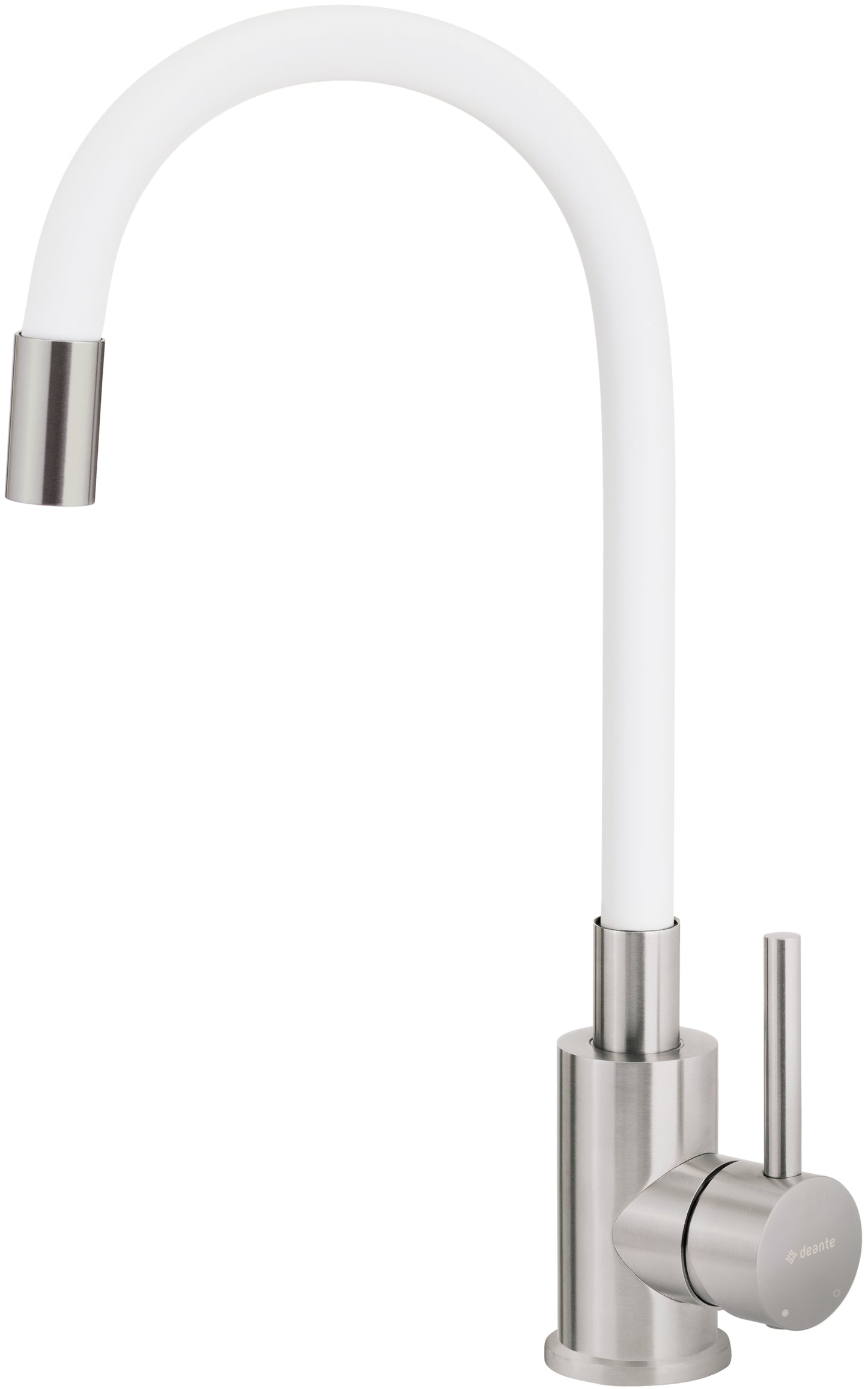Deante LUNO Küchenarmatur mit flexiblem Auslauf aus Silikon Weiß / Stahl gebürstet