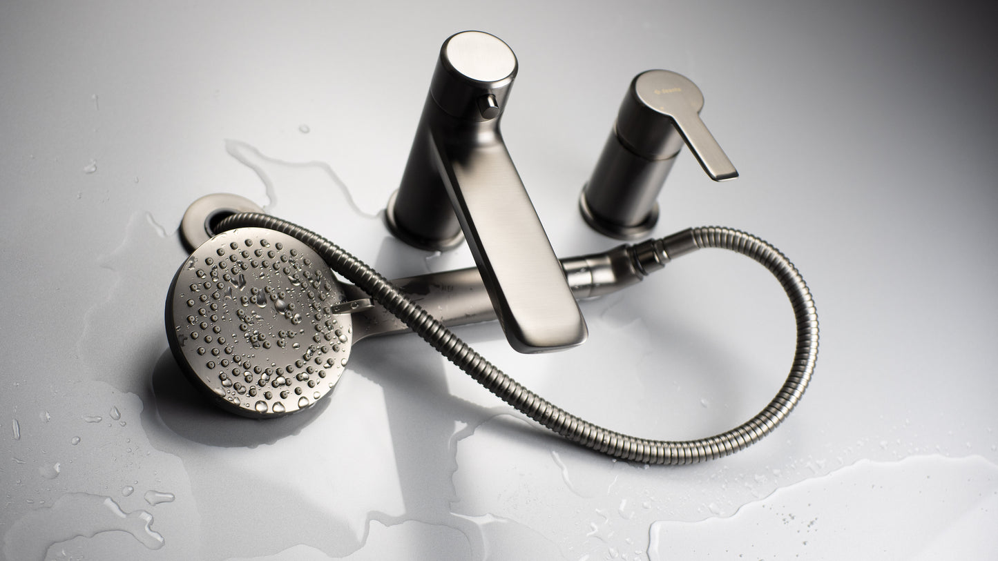 Deante ARNIKA 3-Loch Design-Wannenrandarmatur Titanium