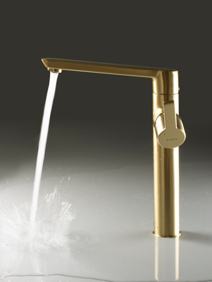 Deante ARNIKA Waschtischarmatur hoch mit seitlichem Hebel Gold gebürstet