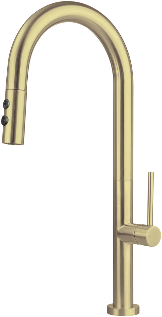 Deante OLFATO Küchenarmatur mit ausziehbarer Brause (2 Strahlarten) Gold gebürstet