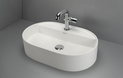 Deante SILIA Granit-Aufsatzwaschtisch mit Armaturenbank Oval 55 x 35 cm Alabaster