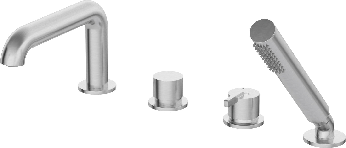 Deante SILIA 4-Loch Design-Fliesenrandarmatur für Badewanne Stahl gebürstet