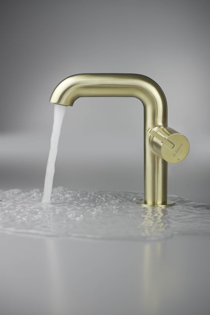 Deante SILIA Design-Waschtischarmatur mit Hebel seitlich Gold gebürstet