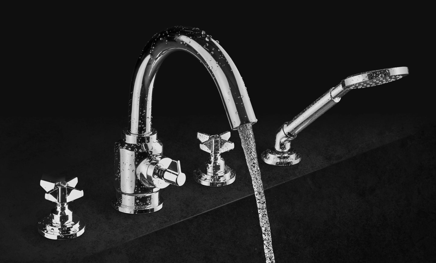 Deante TEMISTO 4-Loch Wannenarmatur im Retro-Look Zweigriff Chrom