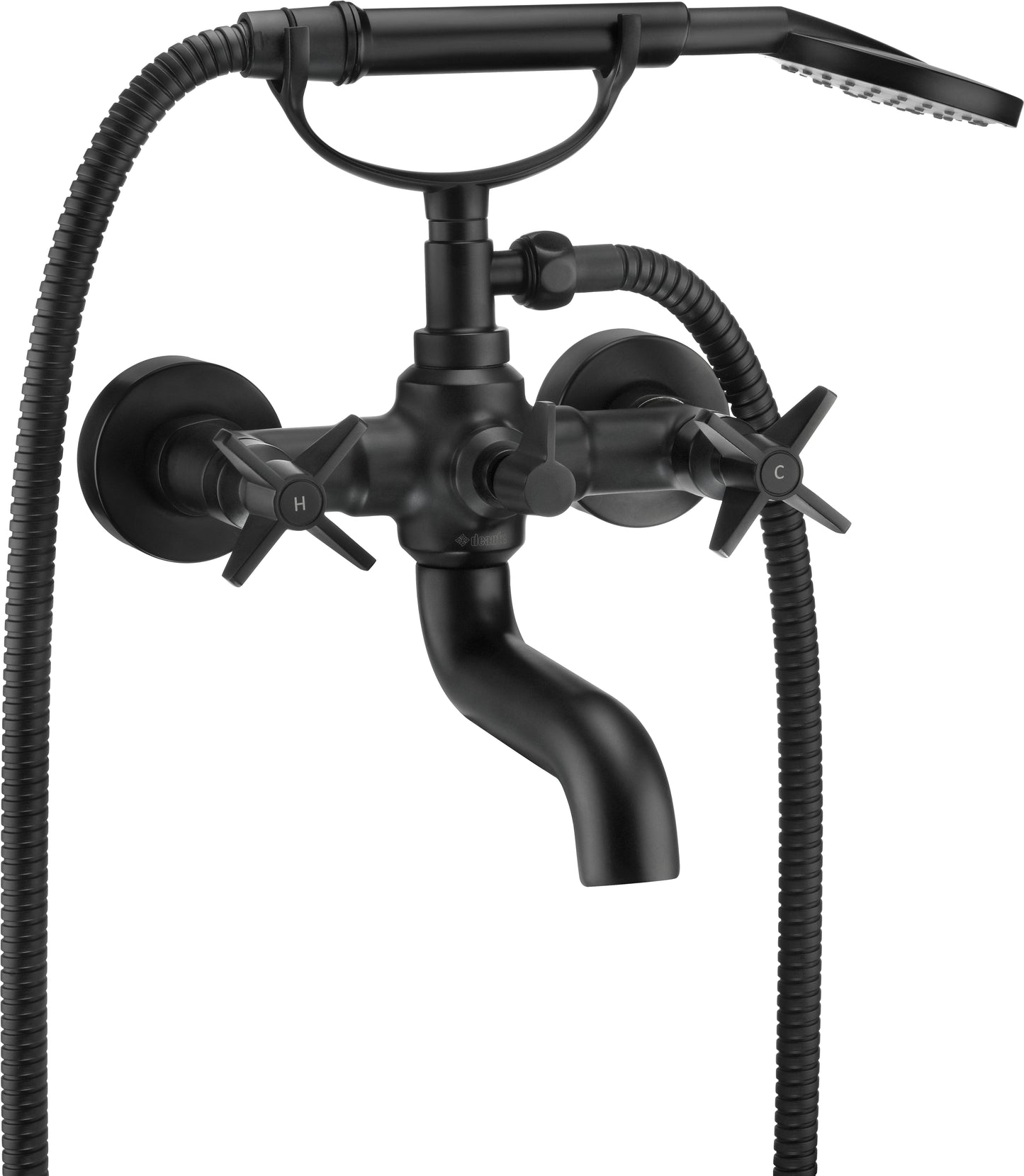 Deante TEMISTO Zweigriff-Wannenmischer Retro-Look mit Handbrause Schwarz
