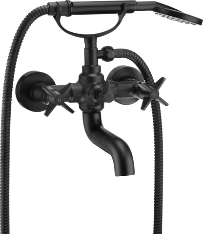 Deante TEMISTO Zweigriff-Wannenmischer Retro-Look mit Handbrause Schwarz