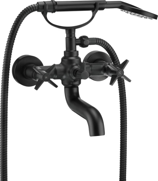 Deante TEMISTO Zweigriff-Wannenmischer Retro-Look mit Handbrause Schwarz