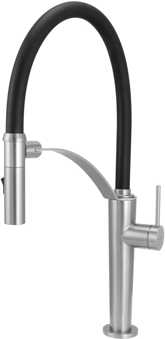 Deante CORDA Design-Küchenarmatur mit flexibler Brause (2-in-1) hoch Stahl gebürstet
