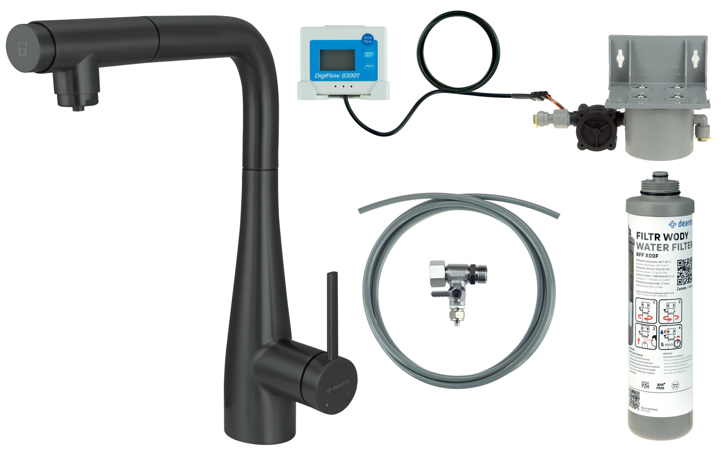 Deante ERIDAN Küchenarmatur mit Wasserfilter-System ausziehbarer Auslauf Schwarz