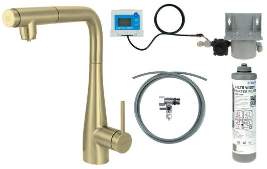 Deante ERIDAN Küchenarmatur mit Wasserfilter-System ausziehbarer Auslauf Gold gebürstet